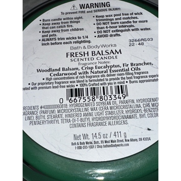 BATH & BODY WORKS FRESH BALSAM 3 WICK CANDLE BRAND NEW - Picture 16 of 16